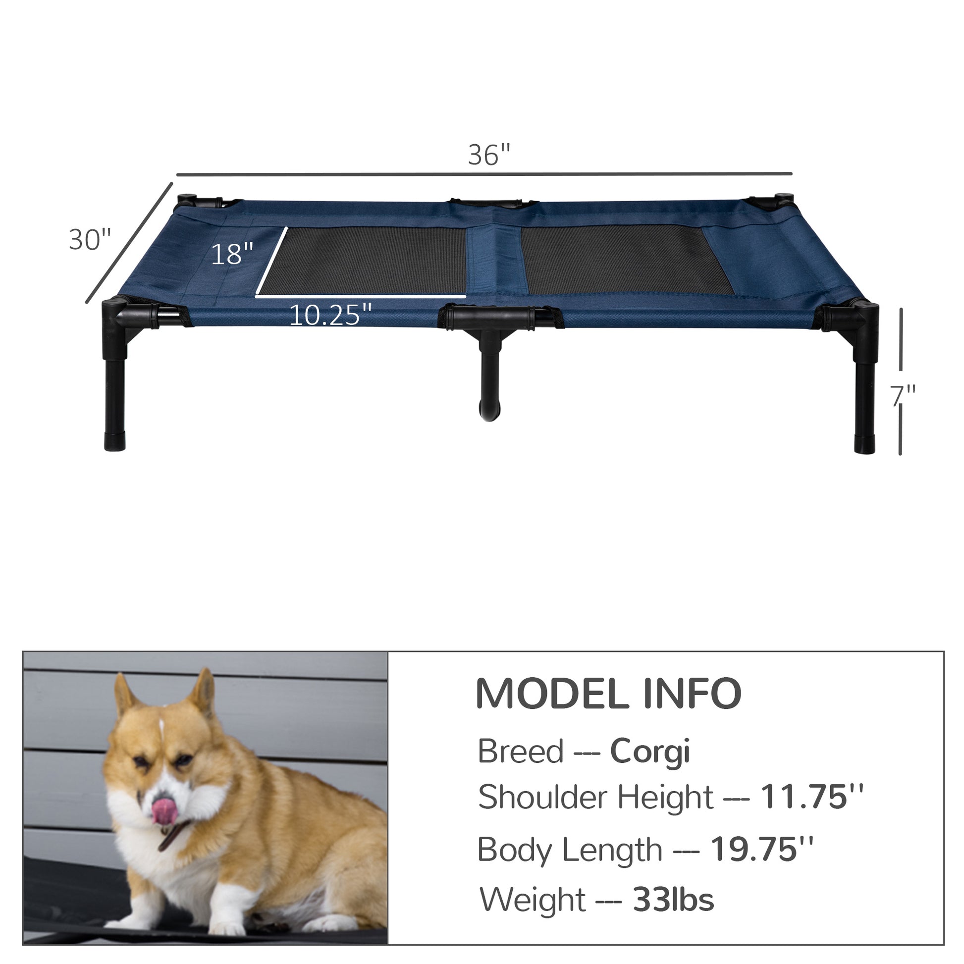 Pawhut 36" X 30" Elevated Cooling Summer Dog Cot Pet Bed With Mesh Ventilation Blue Blue Metal