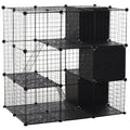 Pawhut Pet Playpen Small Animal Cage 56 Panels With Doors, Ramps And Storage Shelf For Rabbit, Kitten, Chinchillas, Guinea Pig And Ferret Black Metal