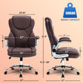 Ergonomic Office Chair With Flip Up Armrests And Wheels, Leather Rocking Executive Office Chair, Brown Brown Foam Pu Leather