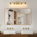 Golden 5 Light Vanity Light With Clear Glass Shades, Modern Iron Metal Bathroom Wall Fixture For Mirror, Ideal For Bathroom And Dressing Table No Bulbs Golden Glass Iron