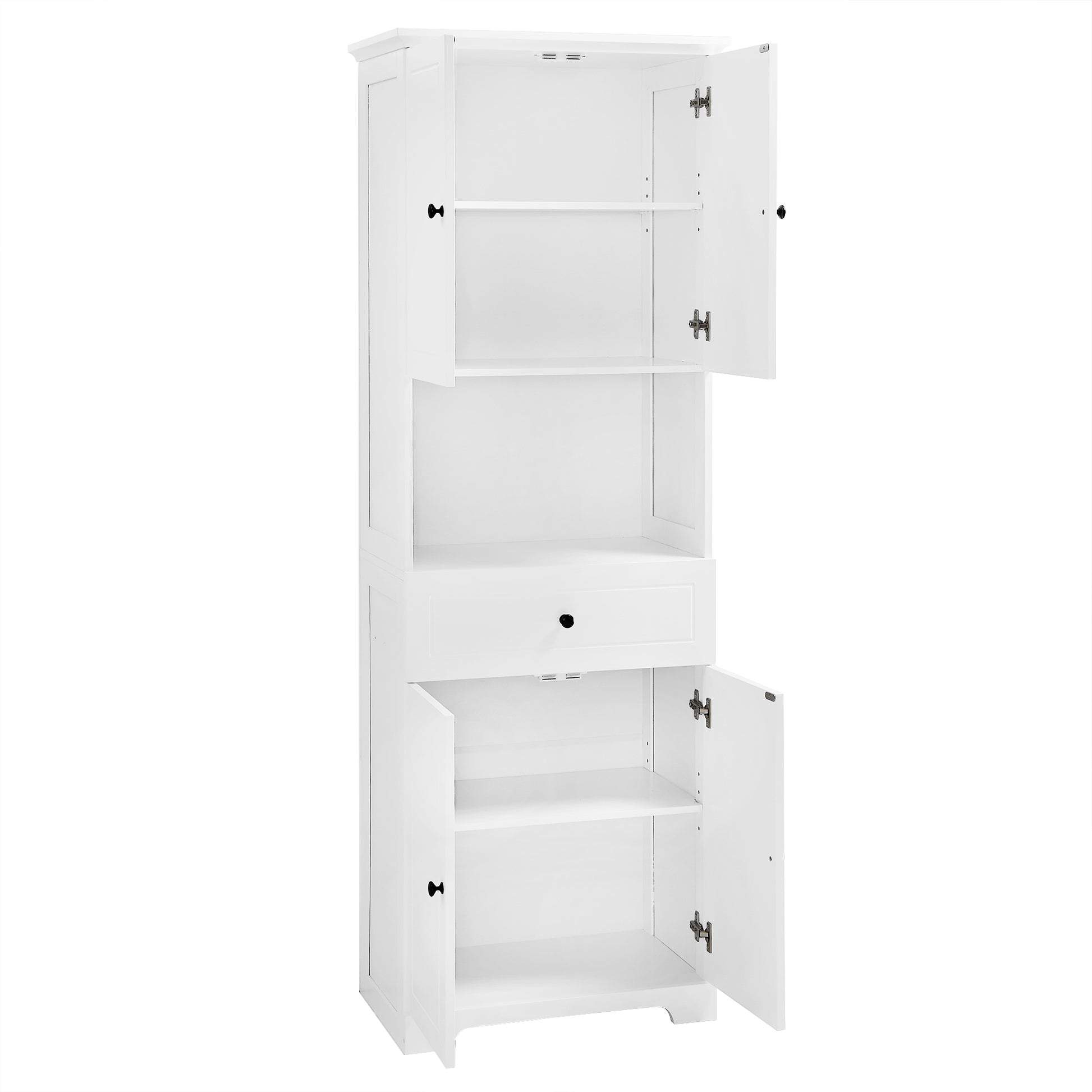 Tall Bathroom Cabinet With Four Doors, Large Storage Space Open Shelve, Upper Storage Cabinet, White White Mdf