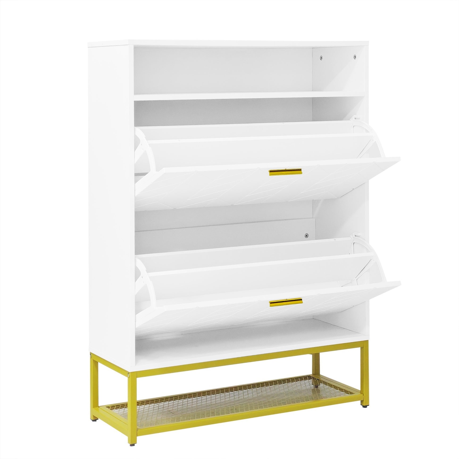 Shoe Cabinet With 2 Flip Drawers, And 2 Shelves, Modern Free Standing Shoe Rack For Heels, Boots, Slippers,Shoe Storage Cabinet For Entryway, Hallway, Living Room, White White Mdf