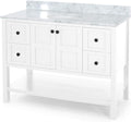 49'' Bathroom Vanity With Marble Top & Ceramic Sink, Two Doors, 4 Drawers, Open Shelf, White White Acacia Wood