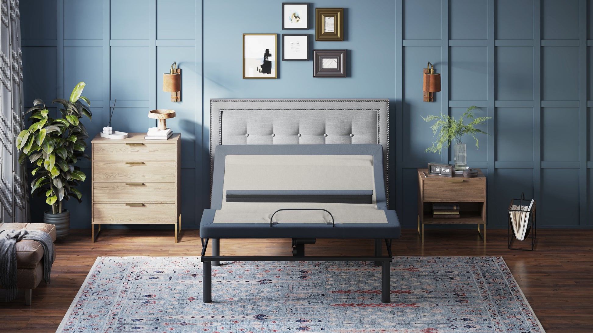 Bt6500 King Adjustable Bed Base With Head Foot Tilt And Lumbar Position Adjustment Box Spring Not Required King Blue Grey Steel