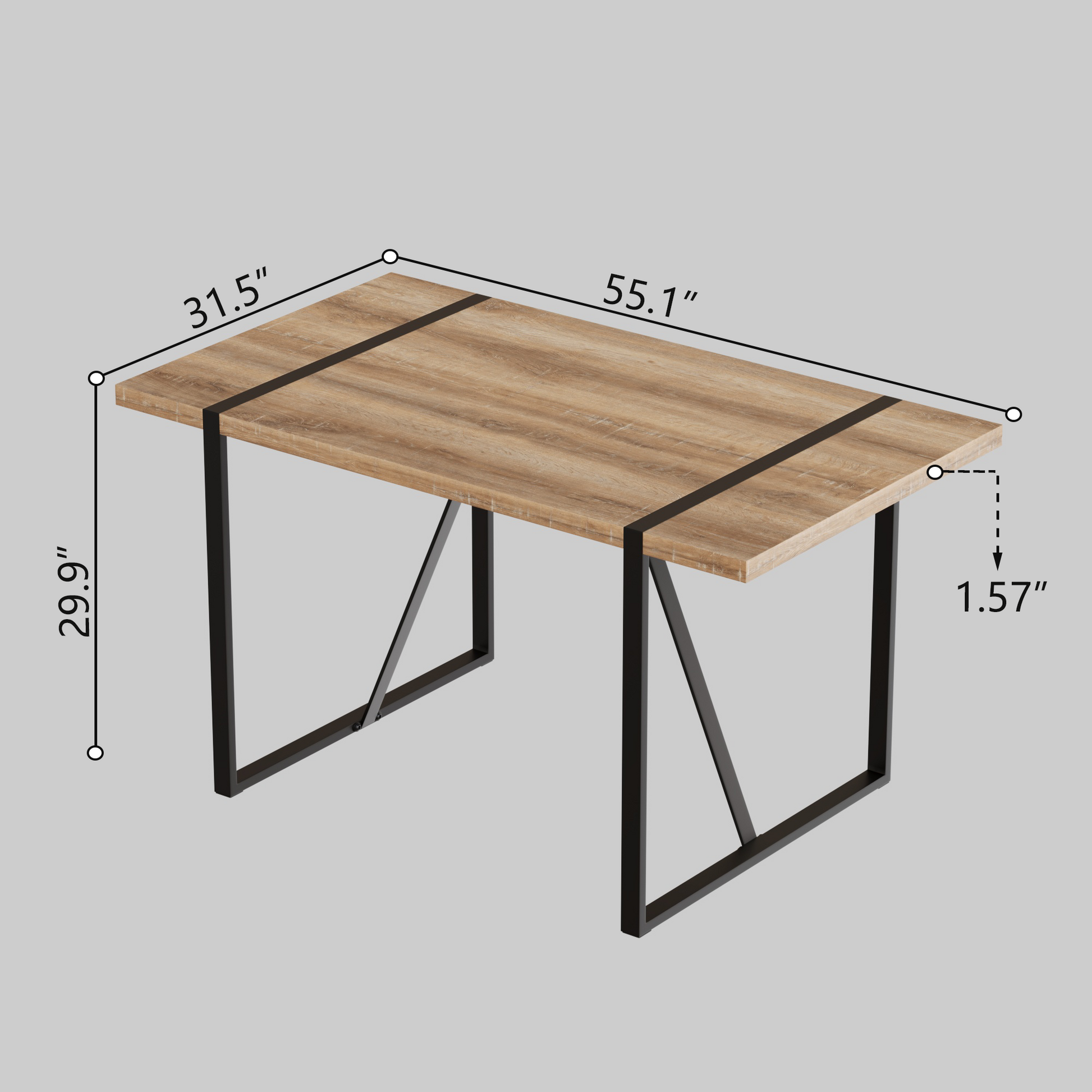 55 " Rural Industrial Rectangular Mdf Wood Dining Table Set And Pu Armless Dining Chair Set 4,Kitchen Black Metal Table Legs Dining Table And Chair Set Wood Seats 4 Mdf