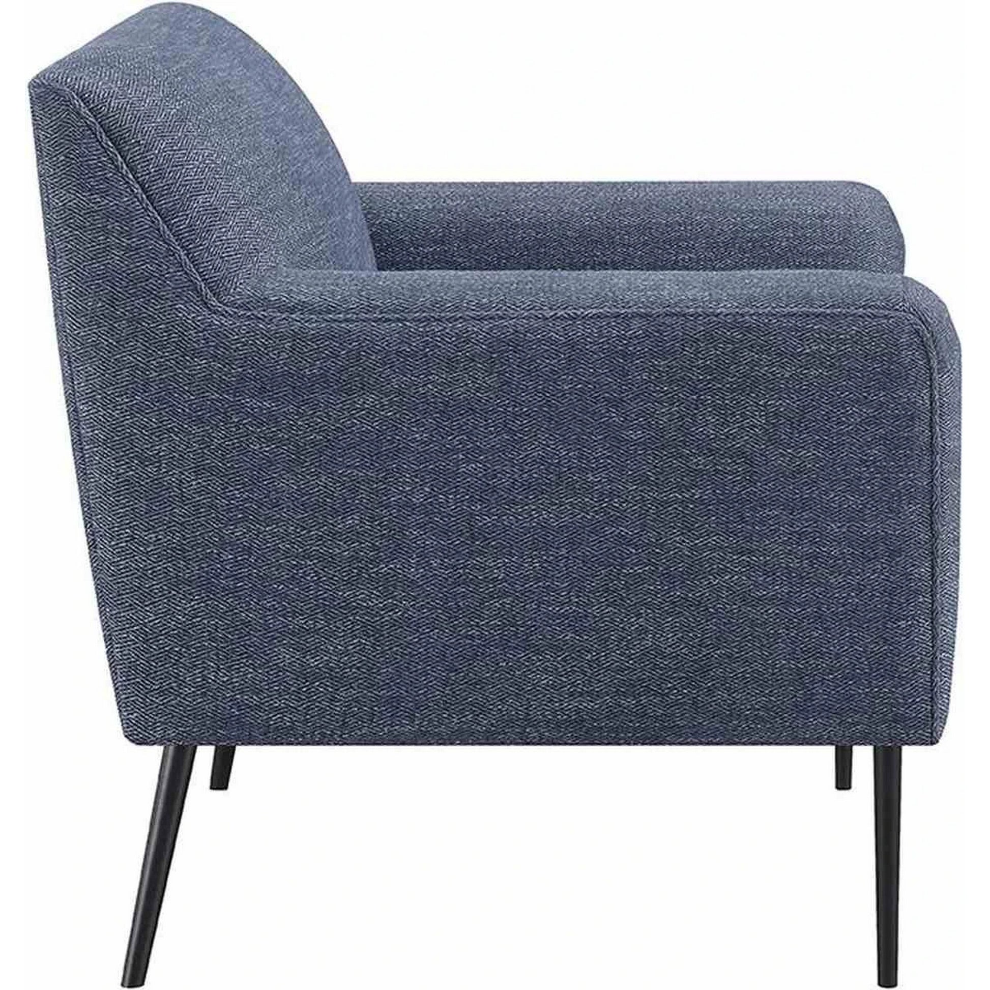 Tobin 33 Inch Accent Chair, Padded Seat, Waterfall Edge, Pleated Arms, Navy Navy Blue Wood Fabric