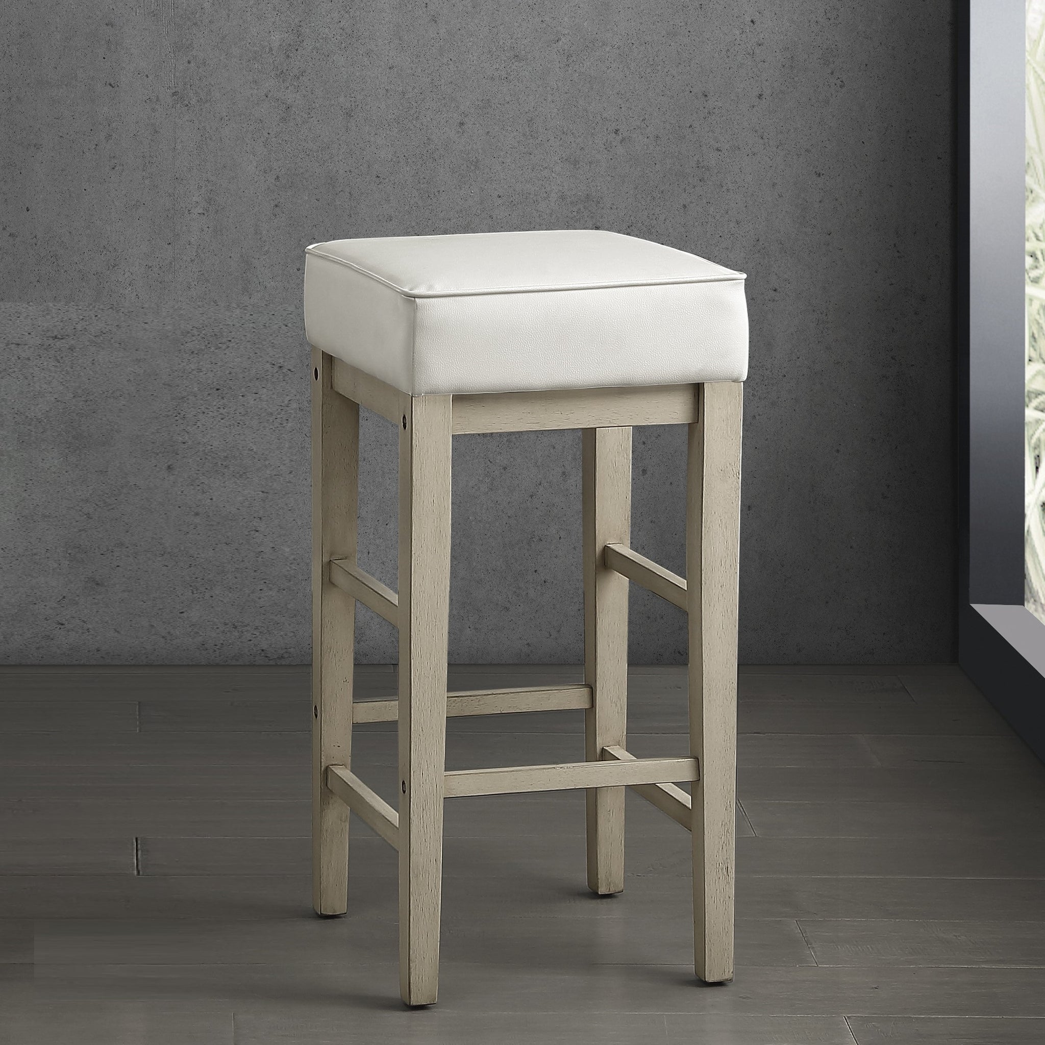 Transitional White Faux Leather Seat 29 Inch Pub Height Stools Set Of 2, White Finish Solid Wood Frame White White Dining Room Transitional Solid Wood