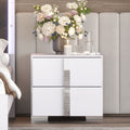 Elegant Nightstand With Metal Handle,Mirrored Bedside Table With 2 Drawers For Bedroom,Living Room,White White 2 Drawers Mdf Metal