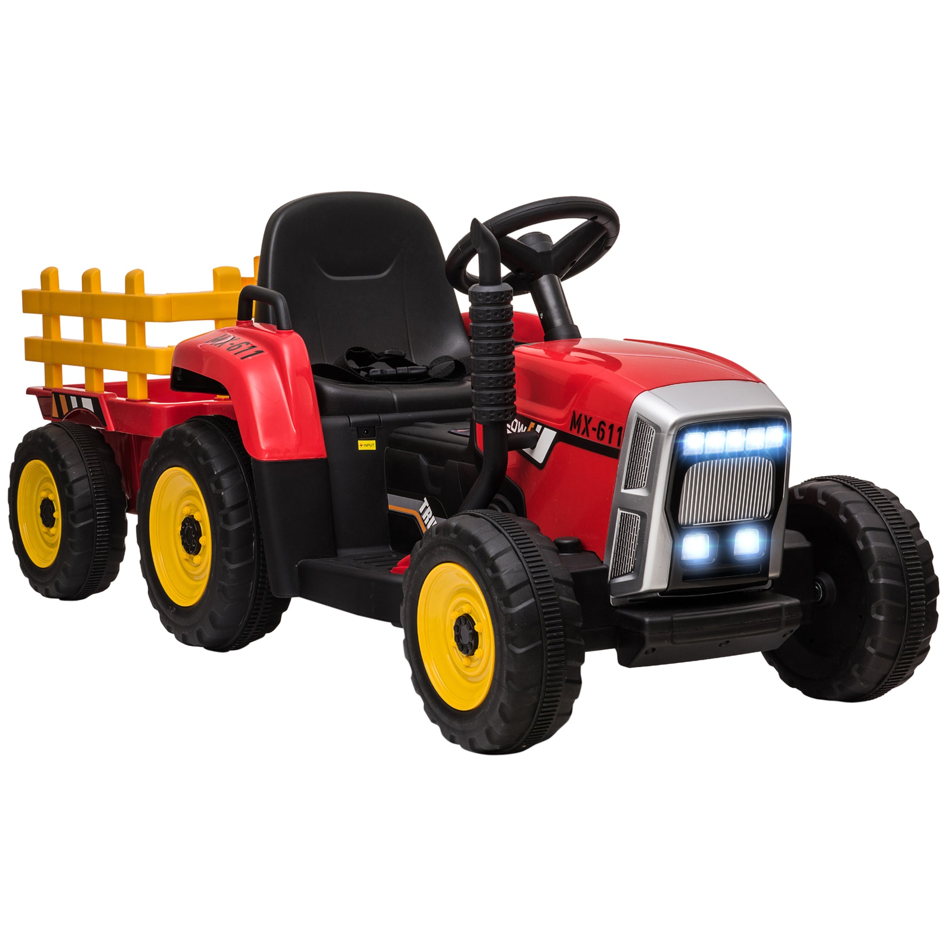 Aosom 12V Ride On Tractor With Trailer, 25W Dual Motors, Battery Power