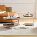2 Piece Modern 2 Tier Round Coffee Table Set For Living Room,Easy Assembly Nesting Coffee Tables, End Side Tables For Bedroom Office Balcony Yard,Walnut Mdf Walnut Mdf Metal