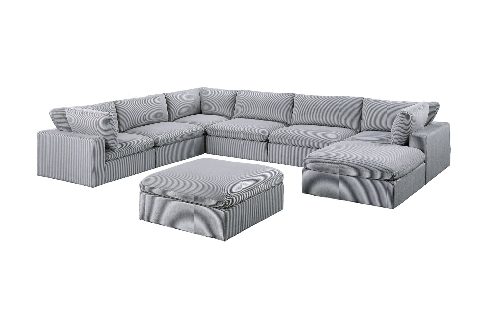 Dark Gray Color 8Pc Modular Sectional Set Corduroy Upholstery Couch 3X Corner Wedge 3X Armless Chairs 2X Ottomans Living Room Furniture Dark Gray Primary Living Space Cushion Back