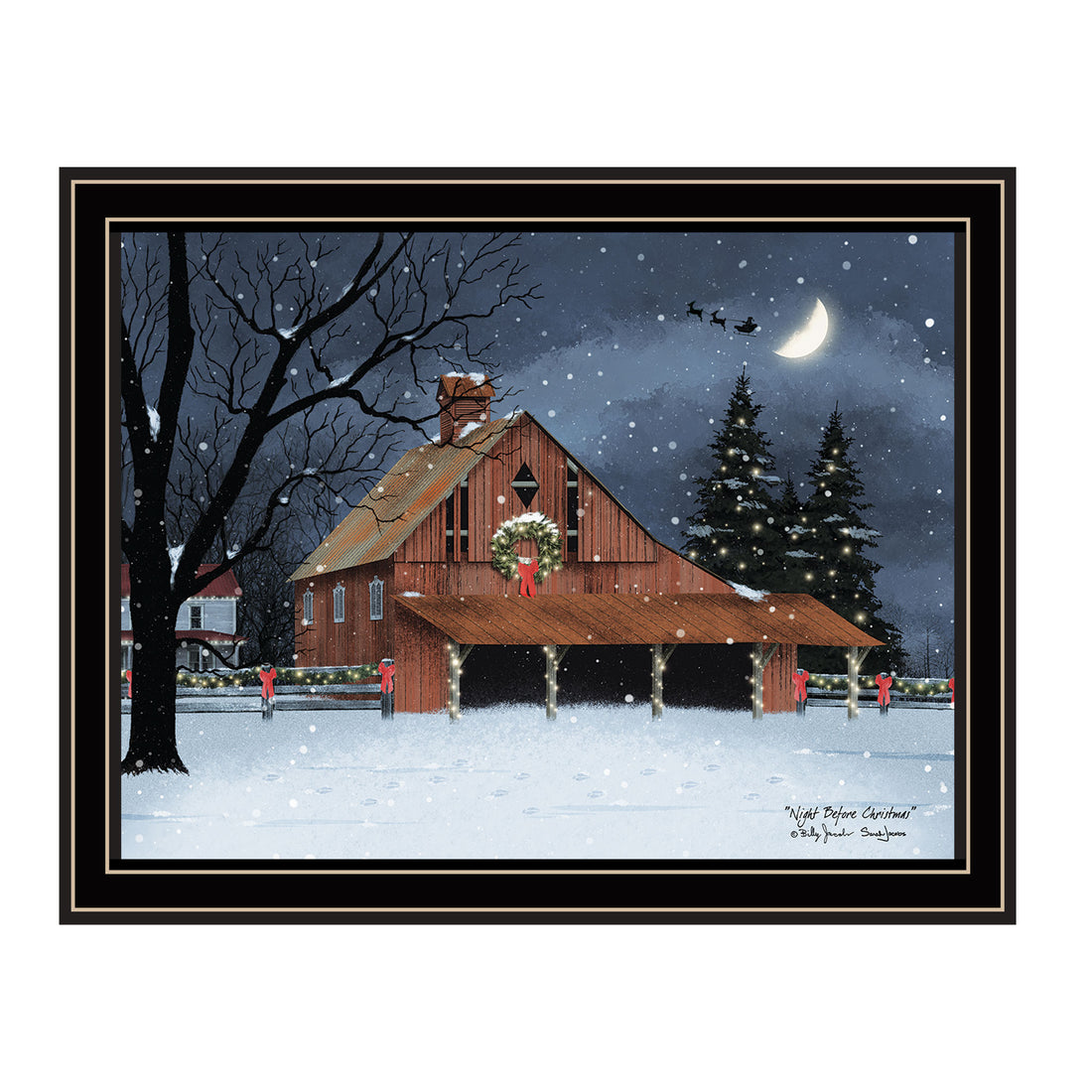 Night Before Christmas Black Framed Wall Art For Living Room, Bedroom Wall Art Print For Home Decor By Billy Jacobs Multi Wood Paper