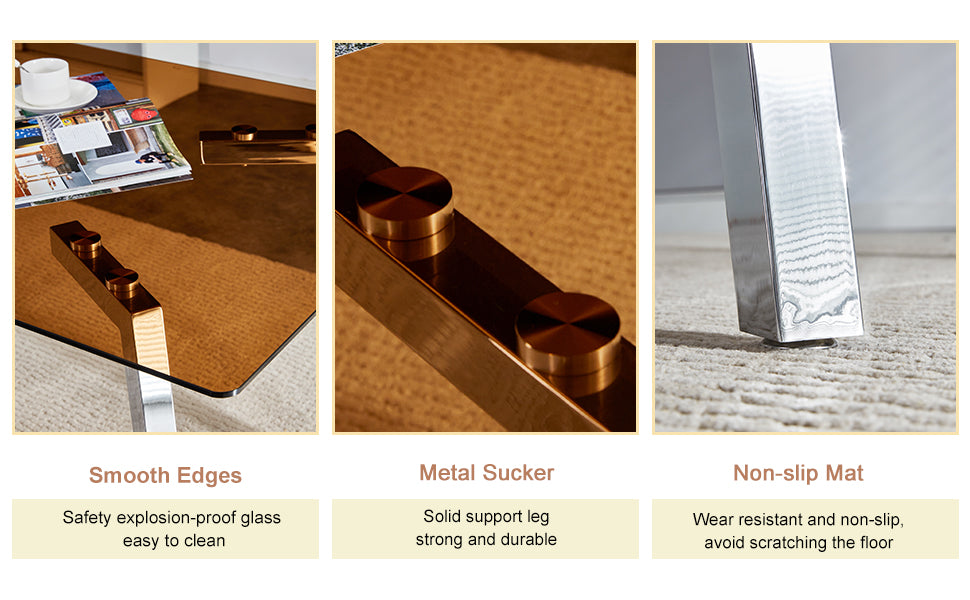 Table And Chair Set.Large Modern Rectangular Table With Brown Glass Top And Silver Metal Legs. Paired With 4 Light Gray Chairs With Checkered Armless High Back Pu Cushion And Silver Metal Legs. Light Gray,Silver Seats 4 Glass Metal