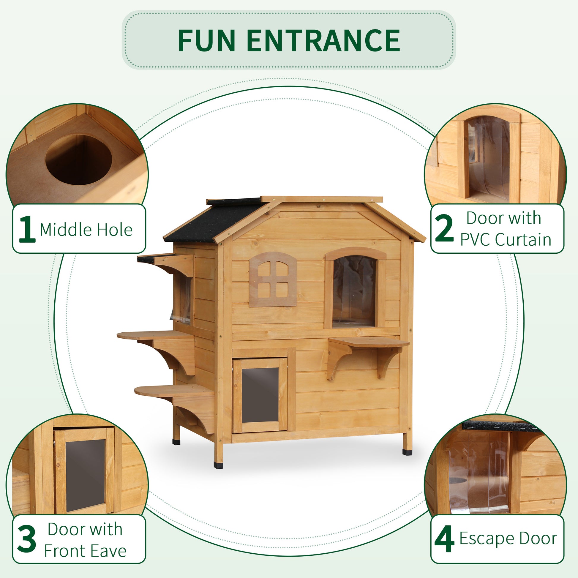 Pawhut 2 Story Cat House Outdoor, Weatherproof Wooden Cat Enclosure For Feral Cats With Escape Door, Openable Roof, Jumping Platforms, Natural Natural Wood Wood