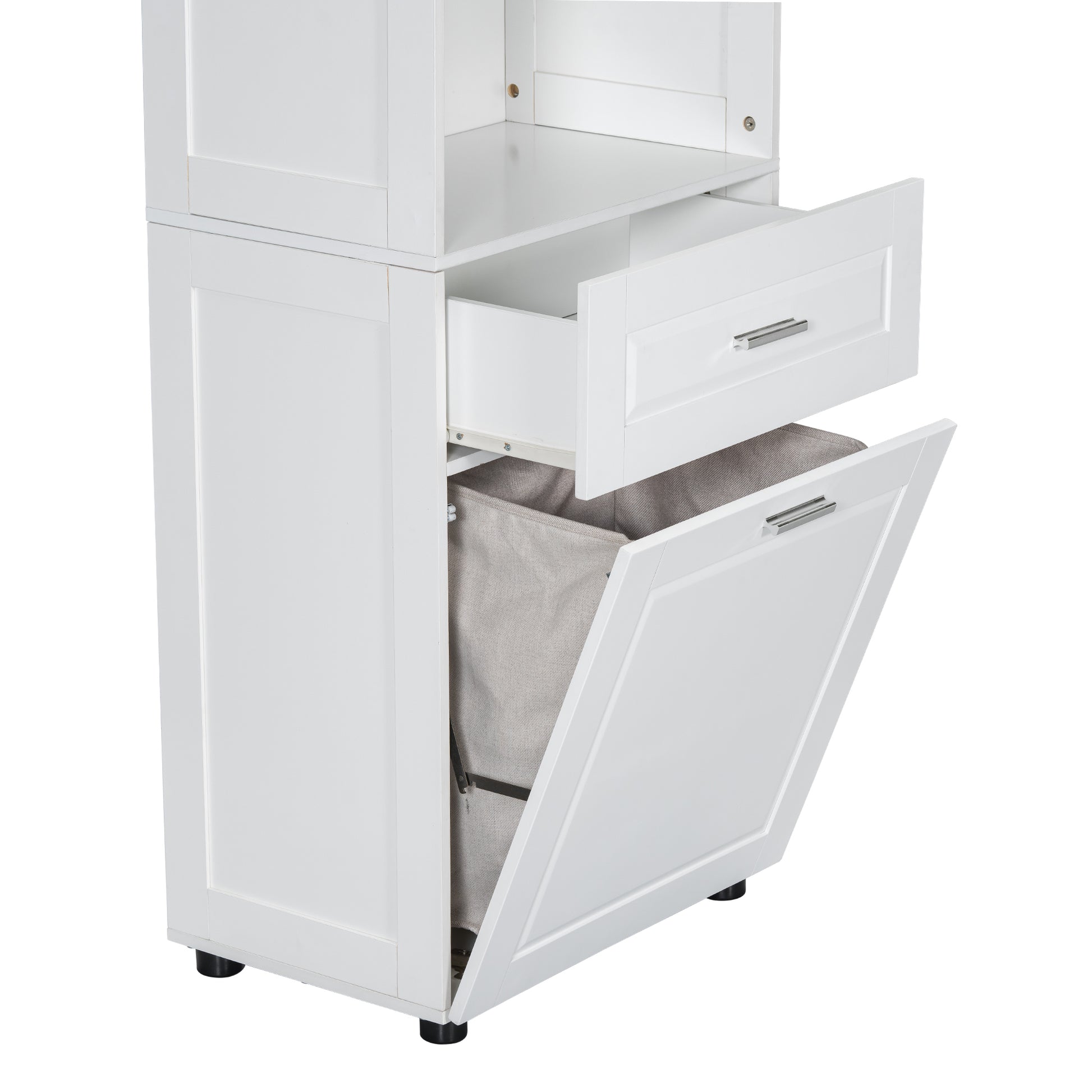 Tall Bathroom Cabinet With Laundry Basket, Large