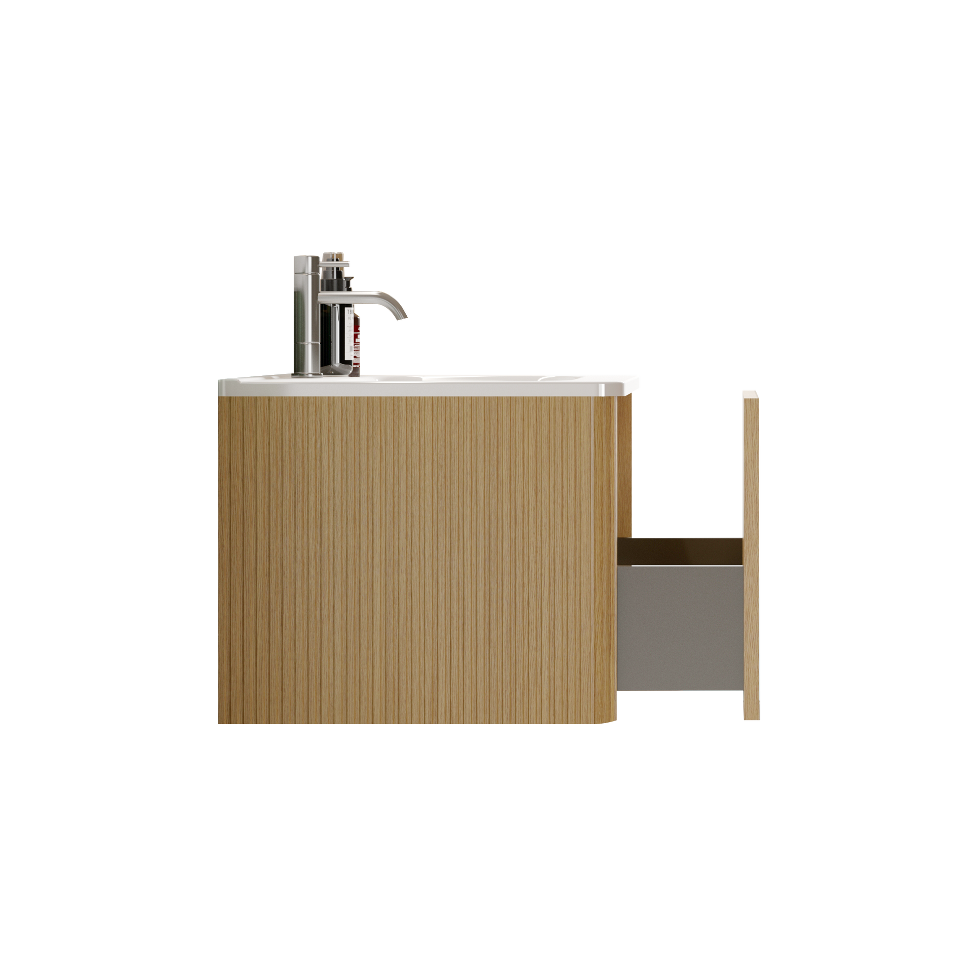 U055 Etna24W 306 Etna 24" Striped Natural Oak Bathroom Vanity With White Ceramic Sink, Wall Mounted Floating Bathroom Vanity For Modern Bathroom, Pre Assembled White Oak Bathroom Modern Melamine