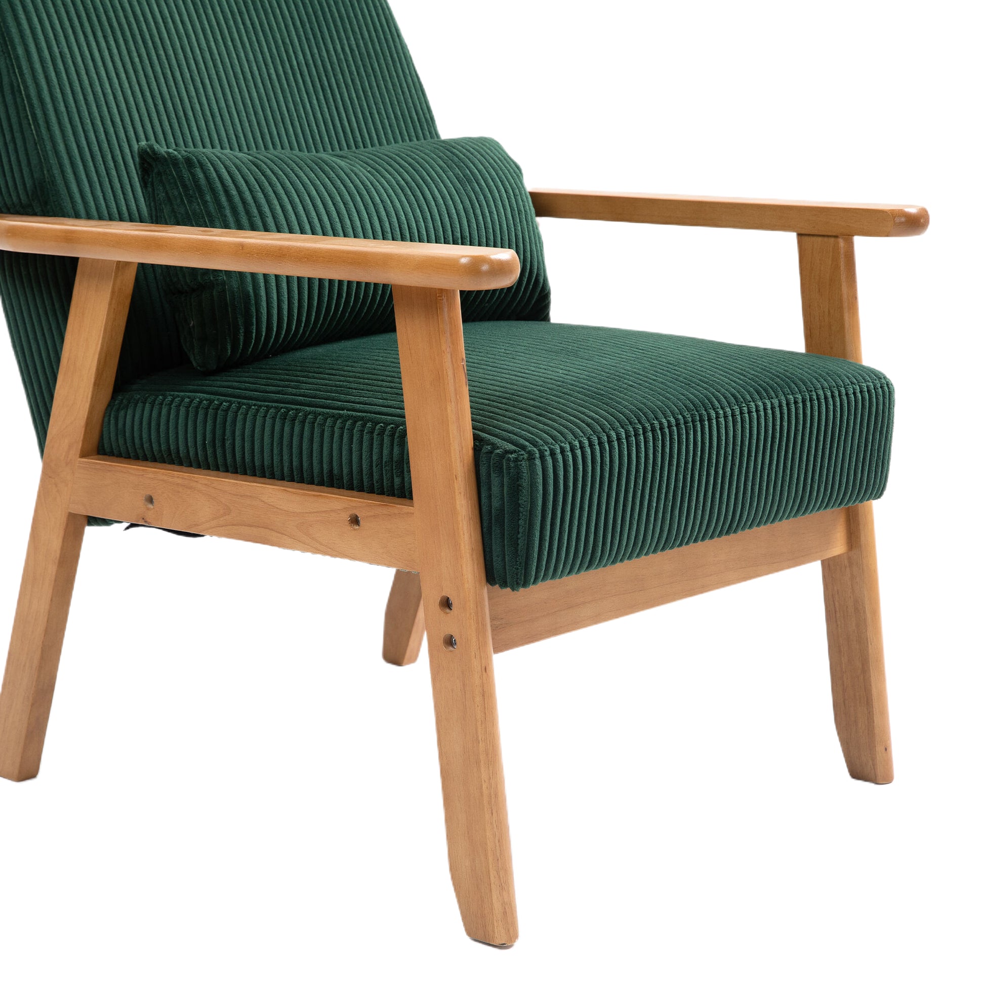 Leisure Chair With Solid Wood Armrest And Feet, Leisure Chair, Wood Frame, Velvet, Solid Rubber Wood Legs, Mid Century Modern Accent Chair, For Living Room Bedroom Studio Chair,Two Packs Emerald Corduroy