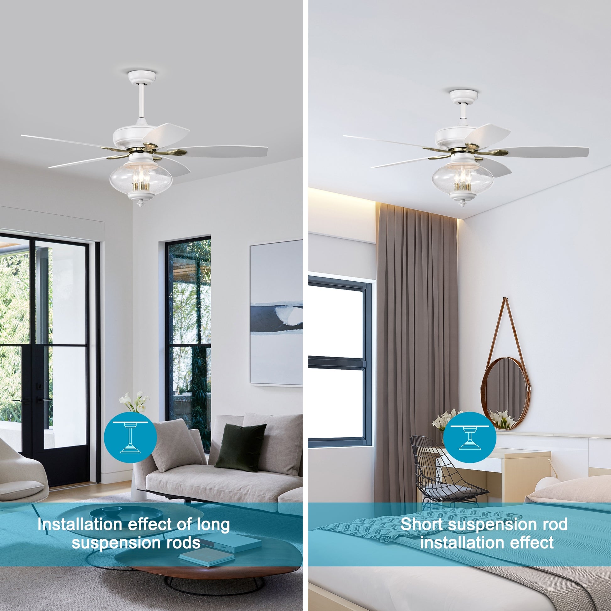 52'' Low Profile Ceiling Fanwhite Modern Ceiling Fans With Remote Control For Bedroom,Living Room,3 Speed ,Glass Shade Matte White Matte White Ceiling Fans 1000K 2600K Candlelight Under 1000Lm American Design,American