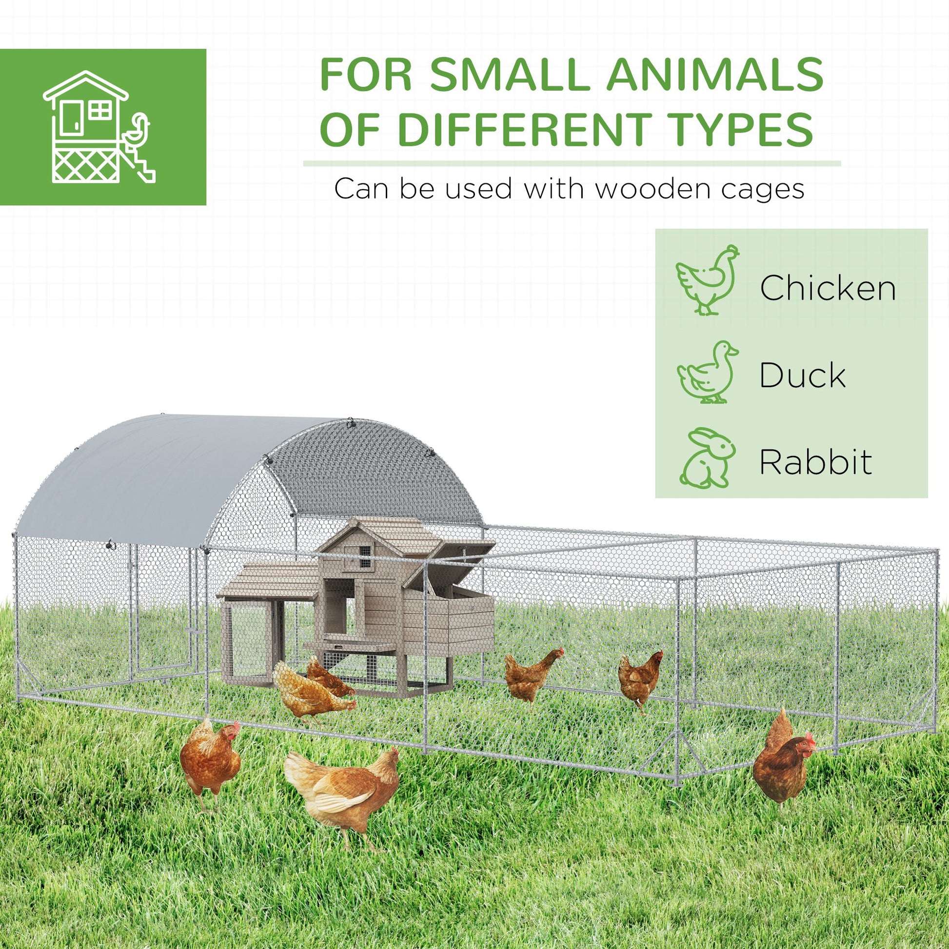 Pawhut Large Chicken Coop Metal Chicken Run For Chickens With Waterproof And Anti Uv Cover, Dome Shaped Walk In Fence Cage Hen House For Outdoor And Yard Farm Use, 1" Dia, 9.2' X 18.7' X 6.4' Silver Steel