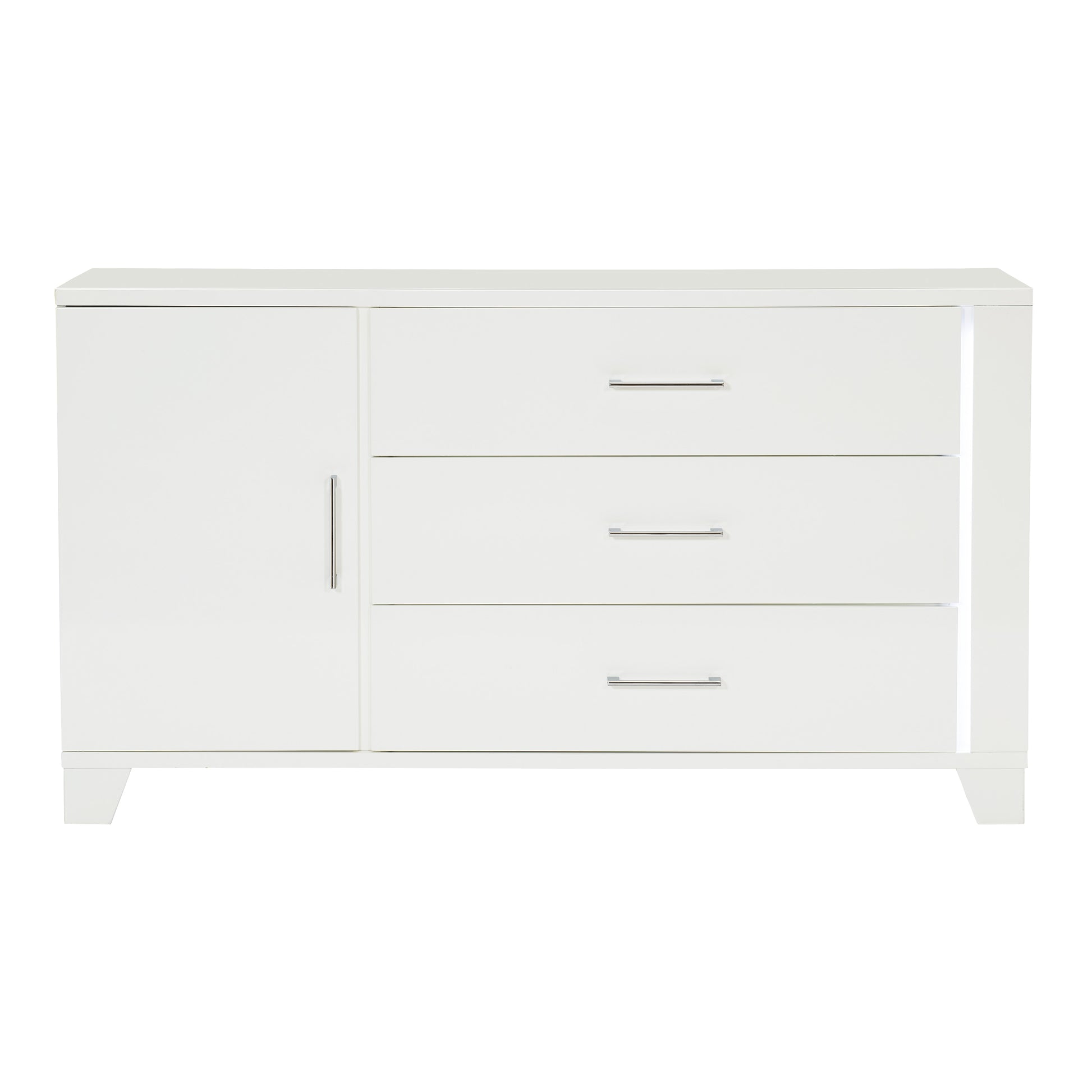 White High Gloss Finish Modern Bedroom 1Pc Dresser With Drawers Adjustable Shelfs Led Light Strip Wooden Furniture White Bedroom Modern Wood