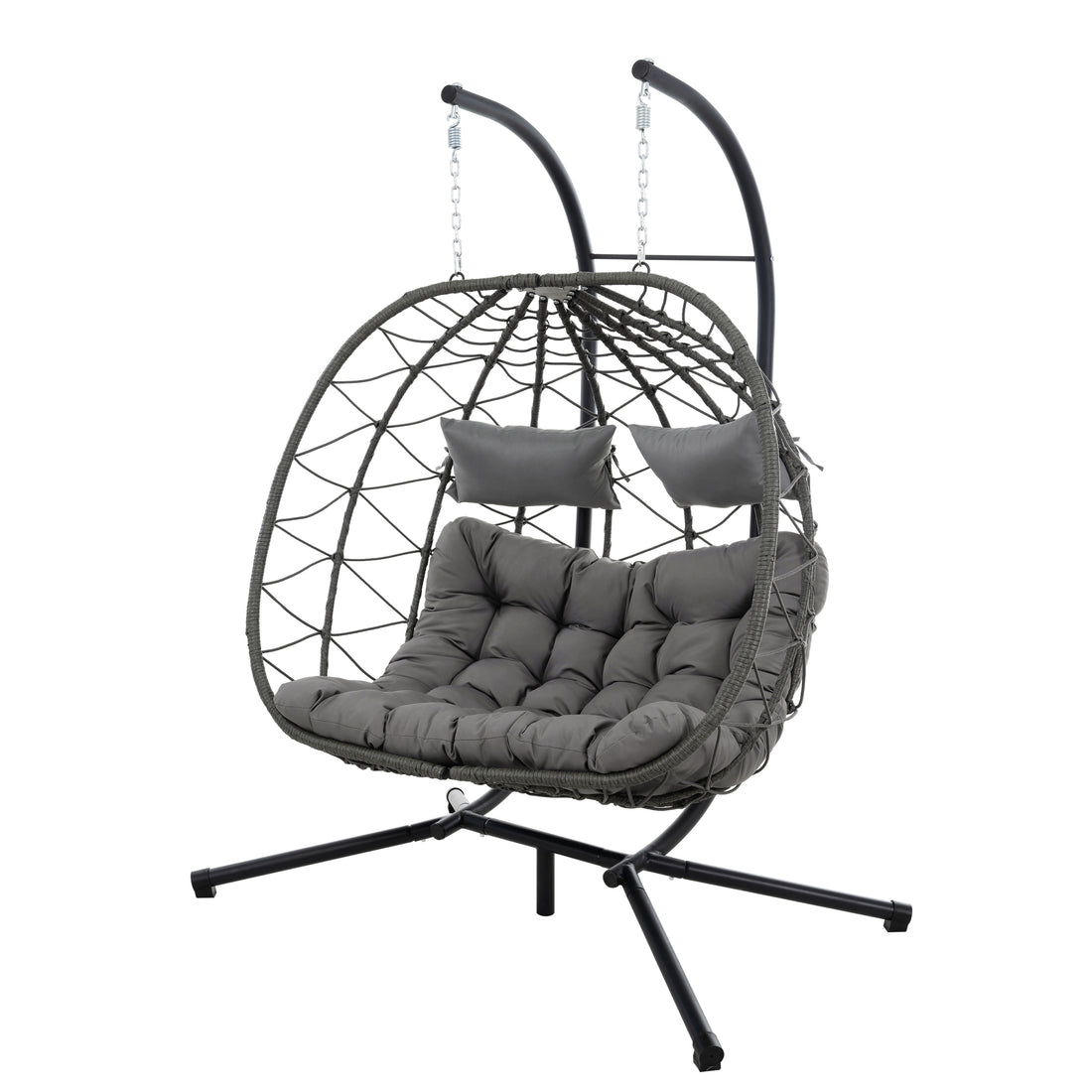 2 Persons Egg Chair With Stand Indoor Outdoor Swing Chair Patio Wicker Hanging Egg Chair Hanging Basket Chair With Stand For Bedroom Living Room Balcony Gray Steel