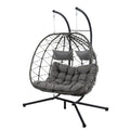 2 Persons Egg Chair With Stand Indoor Outdoor Swing Chair Patio Wicker Hanging Egg Chair Hanging Basket Chair With Stand For Bedroom Living Room Balcony Gray Steel