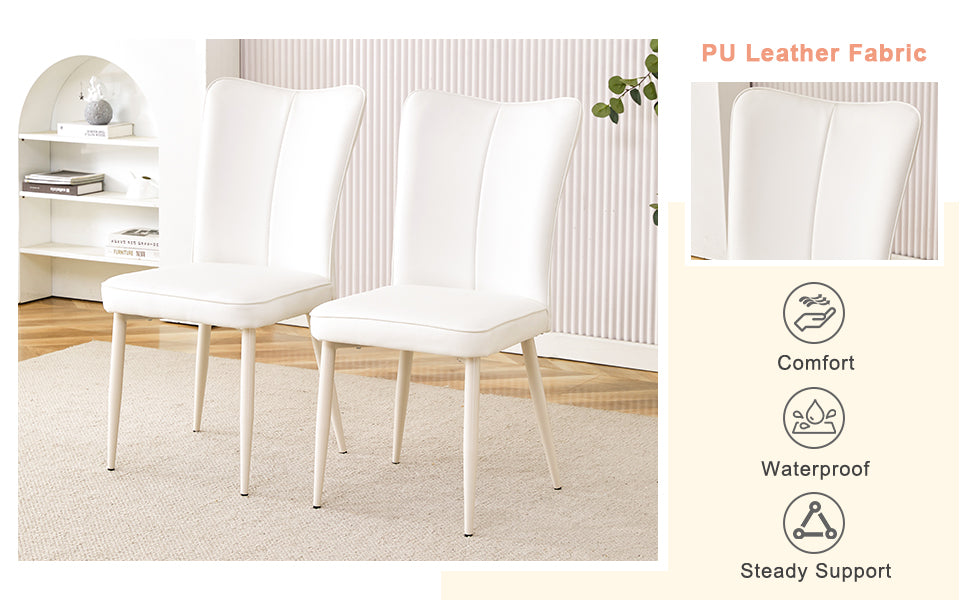 Table And Chair Set.67*35.4 Cream Style Mdf White Dining Table Set With 4 Cream Style Dining Chairs With A Vertical Line Design On Backrest.Adding A Warm And Gentle Atmosphere To Your Family. White