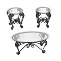 Tempered Glass Surface Coffee Table Set Of 3, Decor Elliptical Coffee Table With Round End Side Tables, Bedroom Coffee Table With Sturdy Construction For Living Room Rustic Black Black Primary Living Space American Design,Retro Round Coffee & End Tables