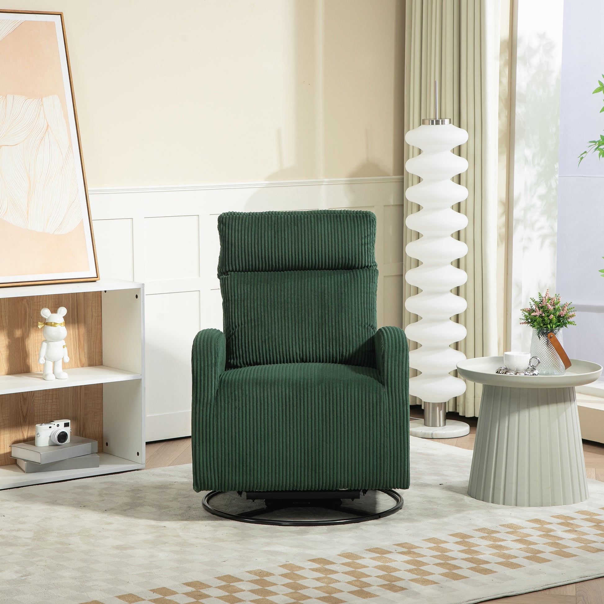 Jiada Upholstered Swivel Glider.Flannel Fabric.Rocking Chair For Nursery In Dark Green.Modern Style One Left Bag Dark Green Primary Living Space Foam Fabric Metal