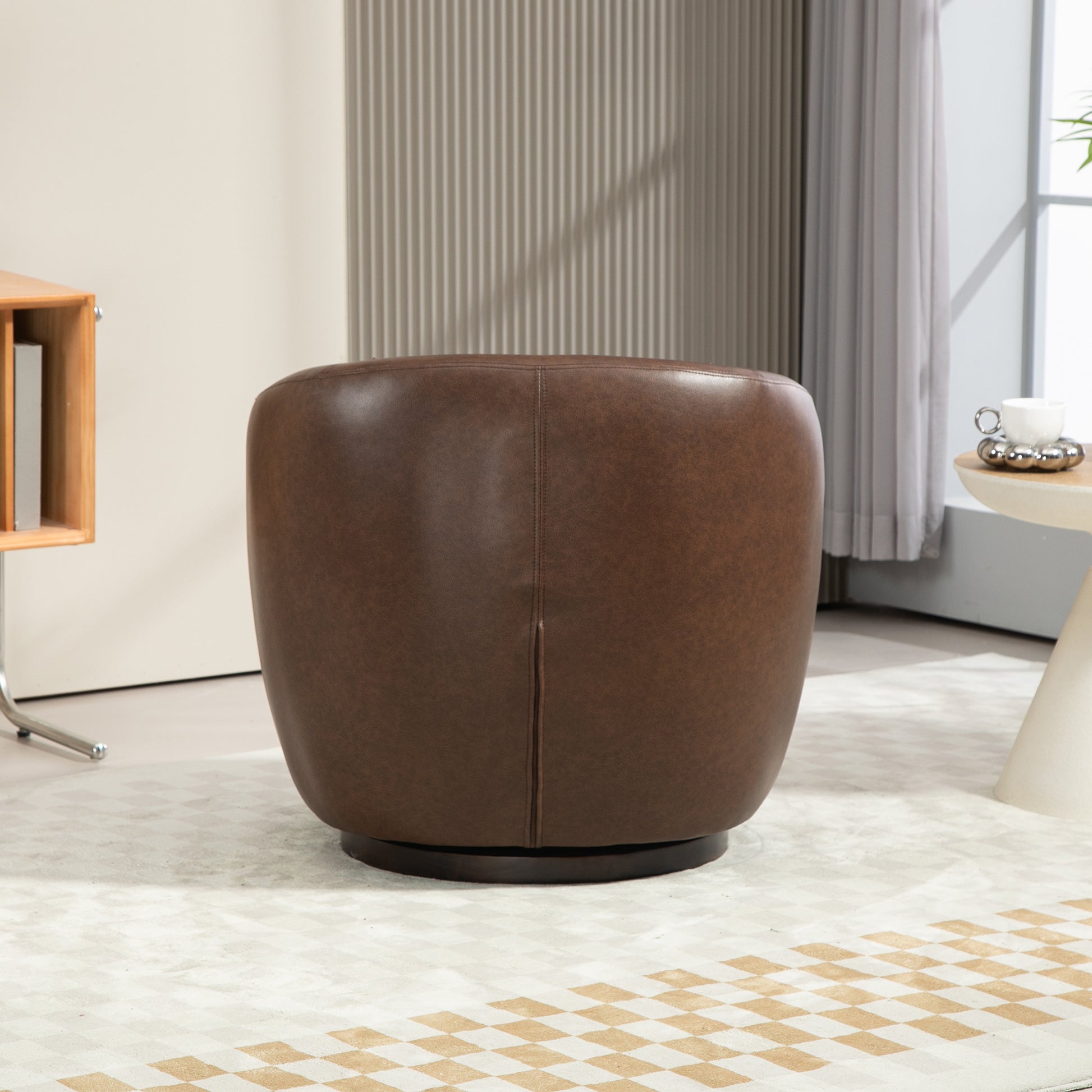 Upholstered Swivel Barrel Armchair With Storage Modern Living Room Side Chair For Bedroom Office Reading Spaces Pu Dark Brown Dark Brown Foam Upholstered