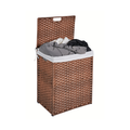 Laundry Hamper With Lid Pe Rattan Powder Coating Frame Clothes Hampers With 02 Removable Bags, 100L, Brown Color 1 Brown Foldable Bathroom American Design,American Traditional Wicker