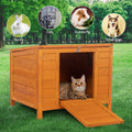 Small Wood Rabbit Hutch Bunny Cage, Raised Cat House With Ladder For Small Animals Orange Wood