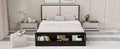 Queen Size Platform Bed Frame With Upholstery Headboard And Bookshelf In Footboard And Led Light Strips, Espresso Queen Espresso Solid Wood Mdf