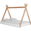 Pipa Modern Full Bed, Crossed Wood A Frame Tent Stand, Crisp White Base Brown White Engineered Wood