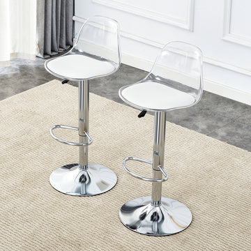 Modern Minimalist Bar Chairs And Bar Stools. Can Rotate 360 And Adjust Lifting. Pet Backrest And Pu Seats. Set Of 2. Suitable For Bars, Restaurants, And Front Desk Cashiers. White Pu