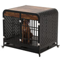 Heavy Duty Dog Crate Furniture Wooden Table Pet Dog Cage Kennel House Indoor Side End Table Decor With Removable Trays And Lockable Wheels For Medium And Large Dogs 42