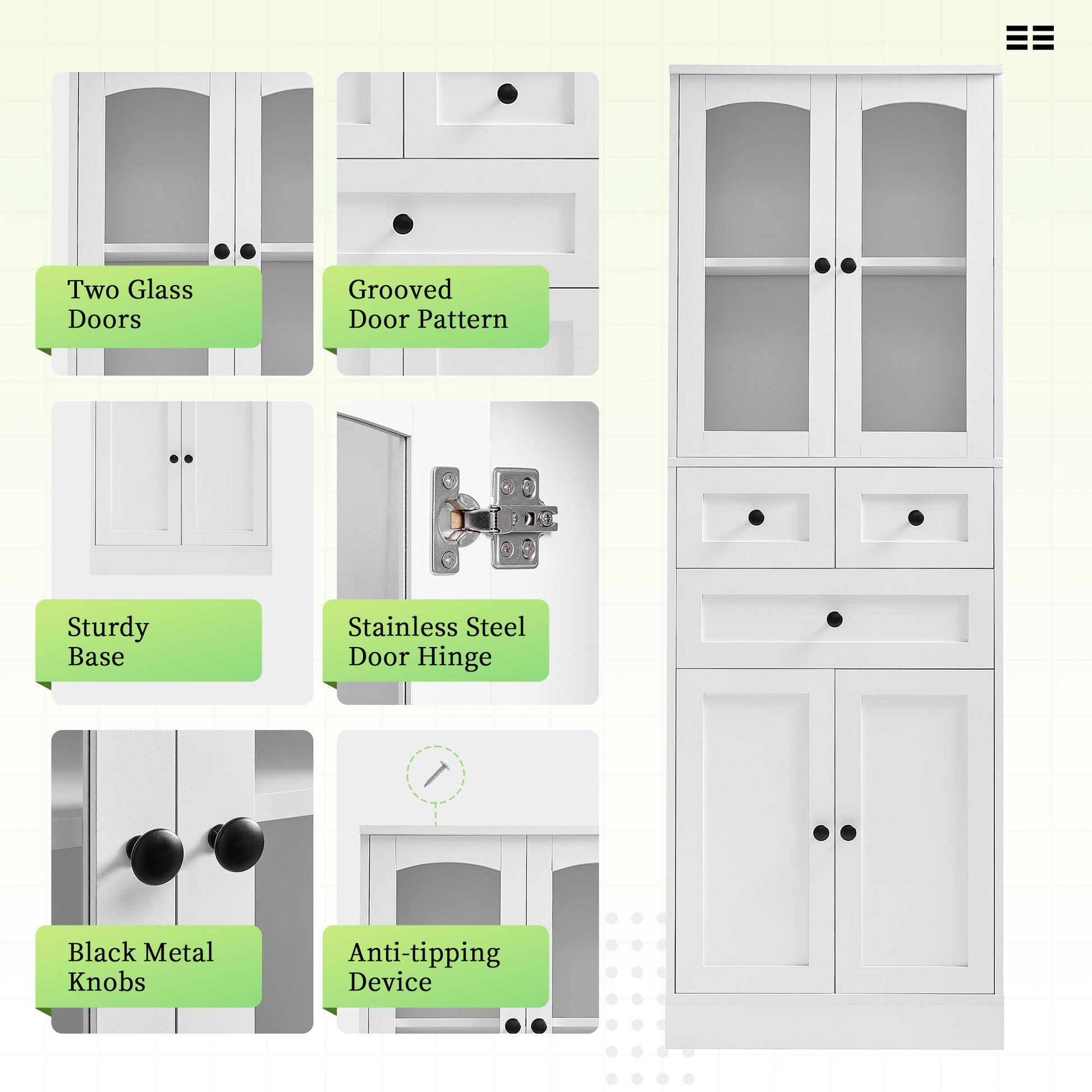 Tall Bathroom Storage Cabinet, Cabinet With Four Doors And Drawers, Adjustable Shelf, Mdf Board, White White Mdf