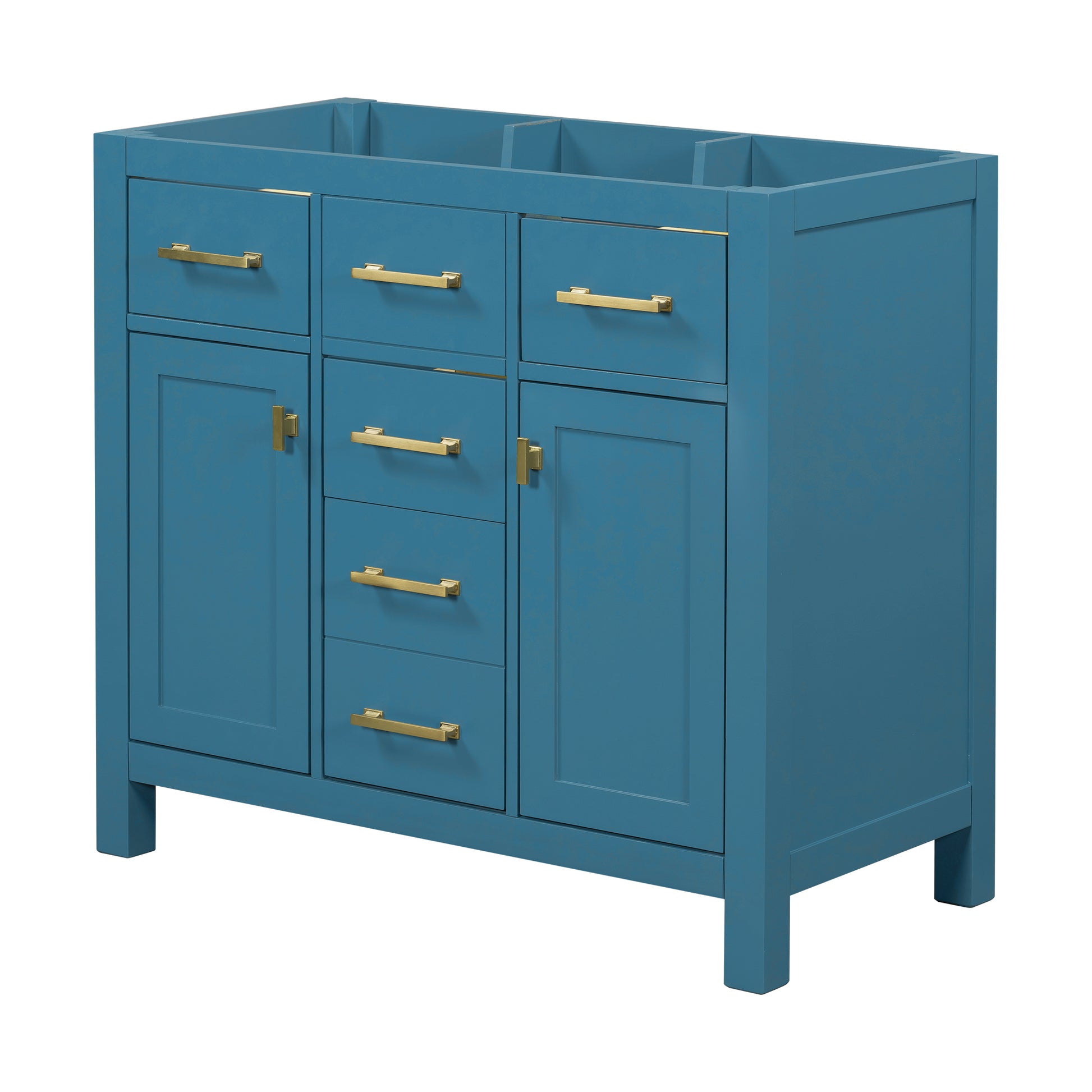 36'' Bathroon Vanity Without, Modern Freestanding Single Bathroom Cabinet With 4 Drawers & 2 Cabinets,Storage Cabinet For Bathroom, Solid Wood Frame Vanity Only, Blue Not Include Sink 4 Blue 2 Adjustable Hinges Bathroom Freestanding Modern Solid Wood Mdf