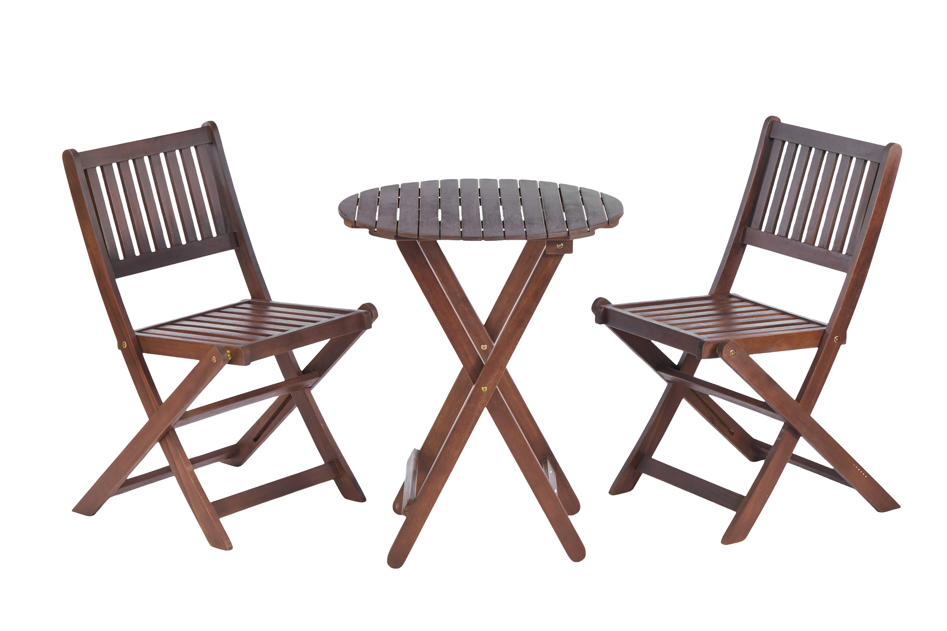 3 Piece Acacia Wood Bistro Set, Wooden Folding Patio Furniture For Garden Backyard Balcony Porch W 1 Coffee Table And 2 Foldable Chairs, Natural Stained Light Brown Acacia Wood