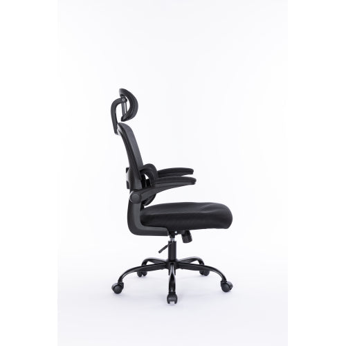 Ergonomic Mesh Office Chair With 3D Adjustable Lumbar Support, High Back Desk Chair With Flip Up Arms, Executive Computer Chair Home Office Task Swivel Rolling Chairs For Adults Cushion Metal Solid Black Office Sponge Dry Clean Round Handle Office Chairs