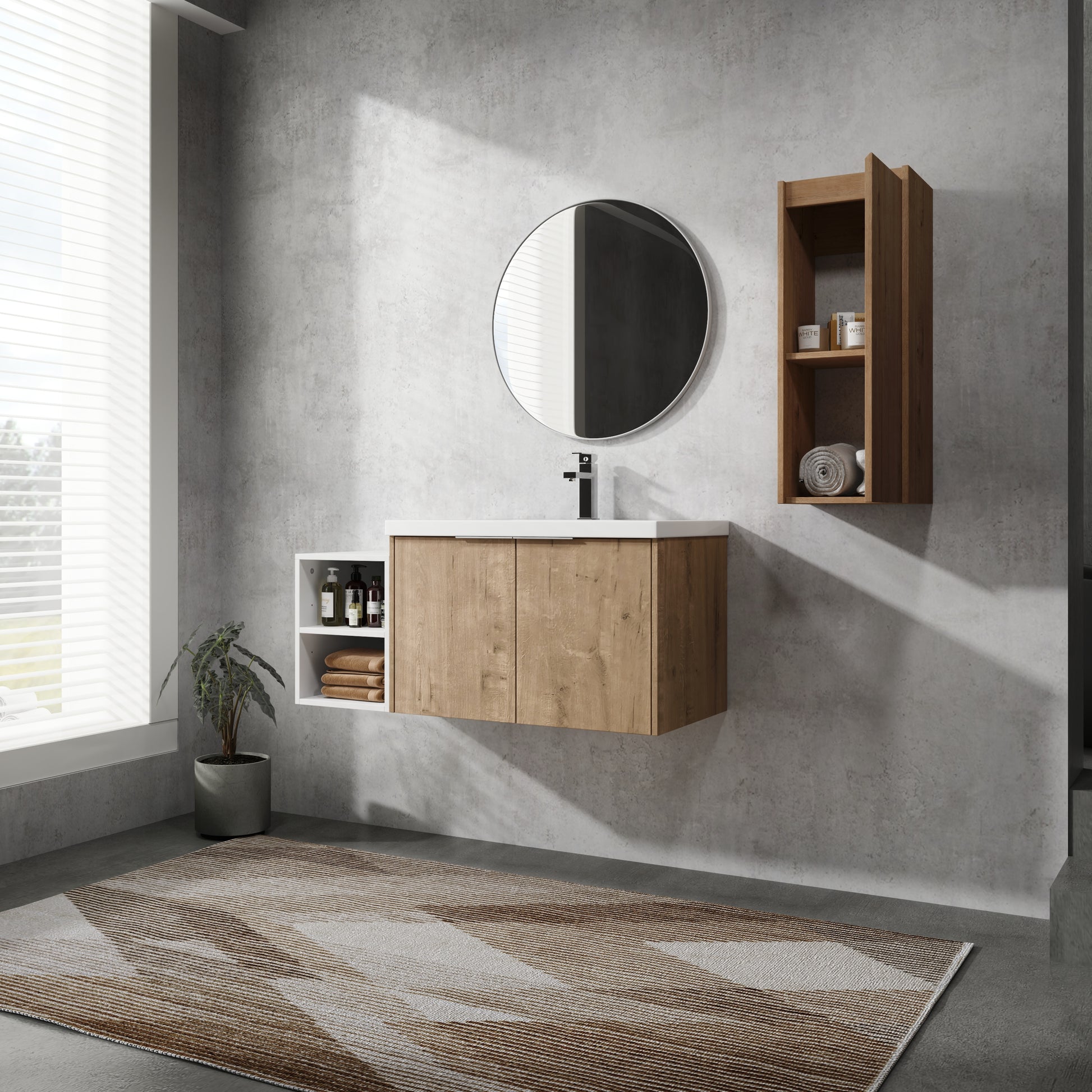 42" Wall Mounted Bathroom Vanity With Sink And Side Cabinet, Soft Close Doors,00112Imo 0630Imo 0612Gwh Combination Cabinet Kd Packing Imitative Oak Bathroom Modern Plywood Plywood