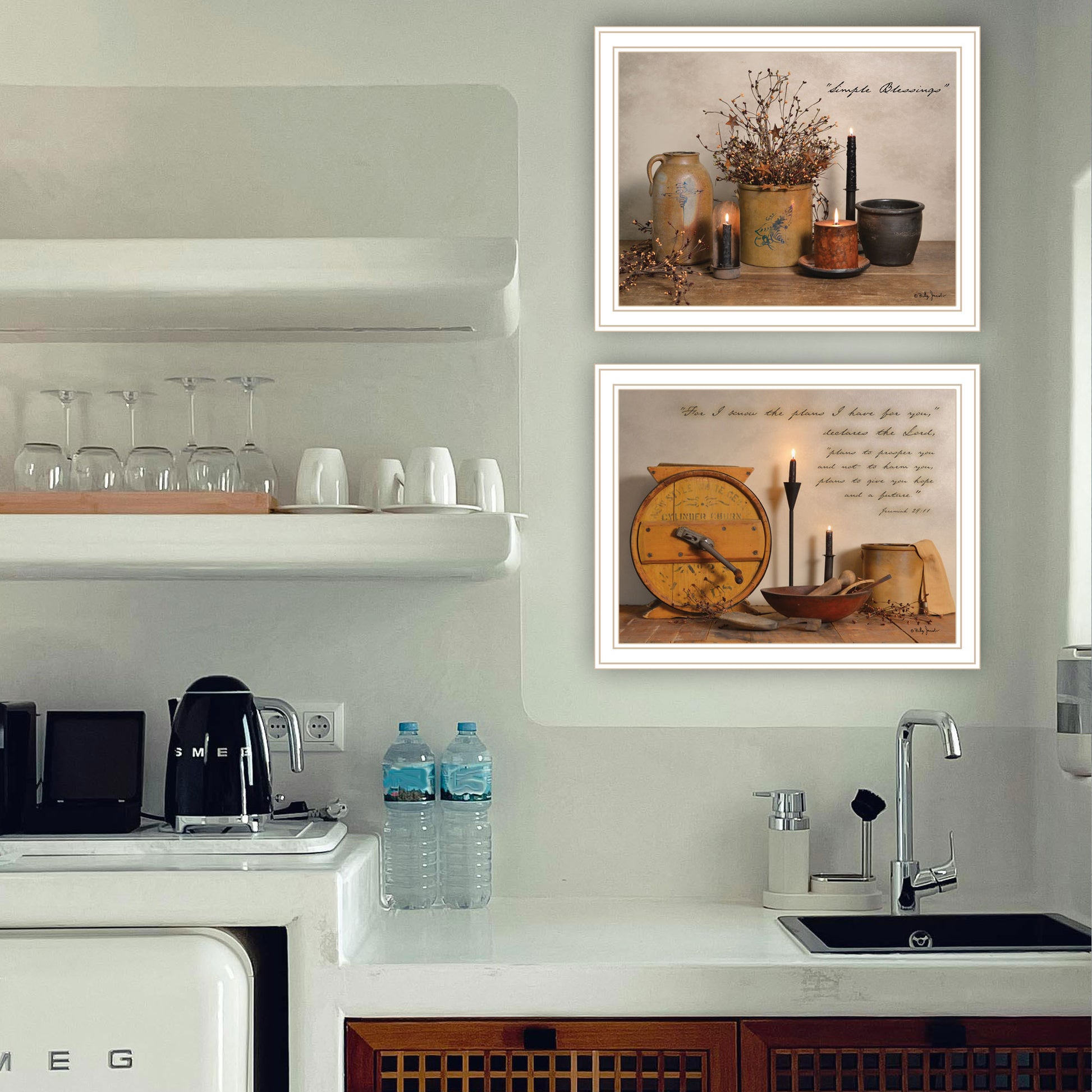 2 Piece Vignette Simple Blessings White Framed Wall Art For Living Room, Bedroom Wall Art Print For Home Decor By Billy Jacobs Multicolor Wood Paper