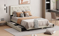 Full Size Velvet Storage Platform Bed, With 2 Big Drawers, T Size Trundle And Led Light, Beige Beige Velvet