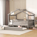 Full Size Wooden House Bed With Twin Size Trundle, Gray Full Gray Solid Wood Mdf
