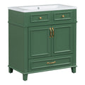 30'' Bathroom Vanity With Resin Sink, Solid Wood Frame Bathroom Storage Cabinet With Soft Closing Doors, Retro Style, Green Same As Sw000118Aaf Green Bathroom Modern Solid Wood Mdf Resin