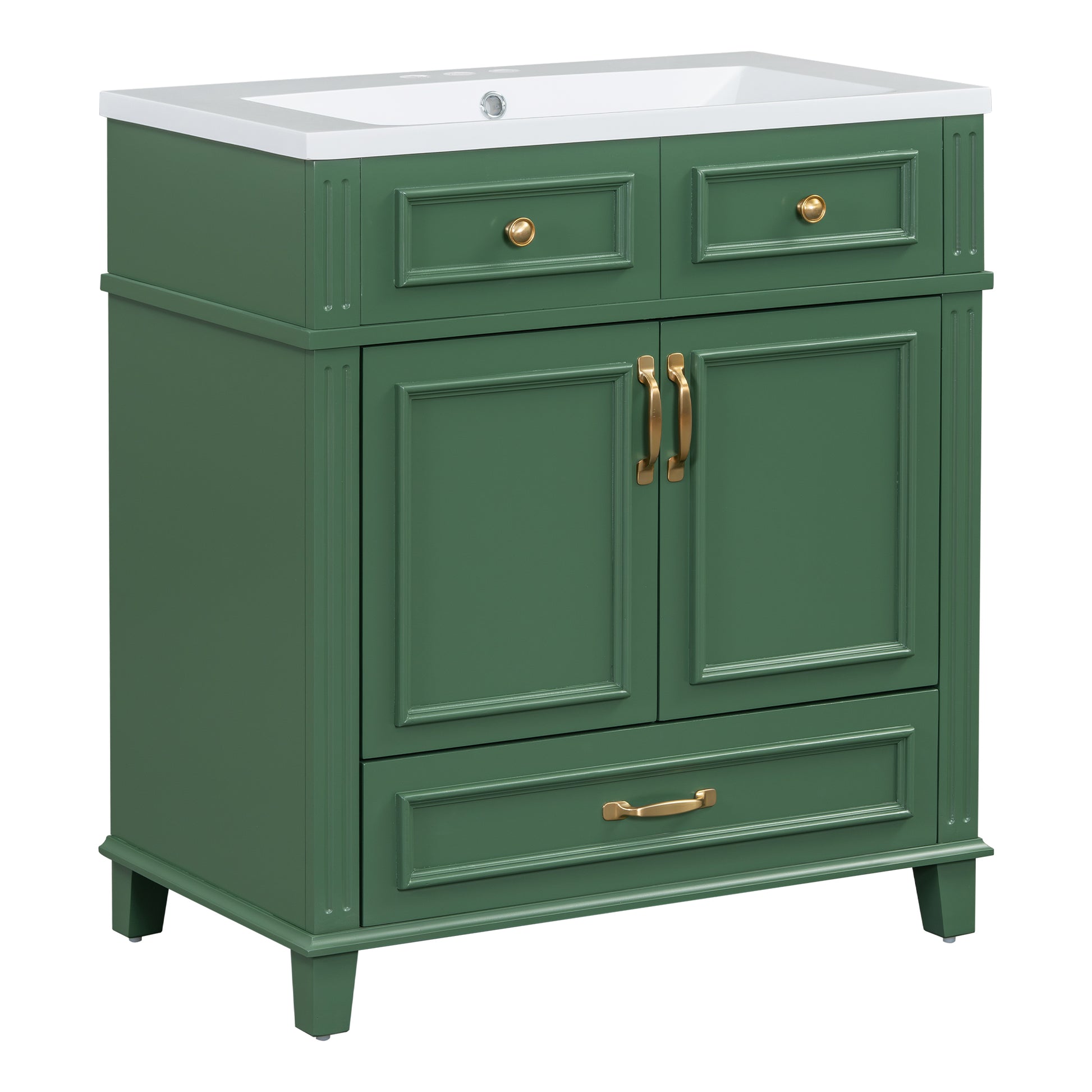 30'' Bathroom Vanity With Resin Sink, Solid Wood Frame Bathroom Storage Cabinet With Soft Closing Doors, Retro Style, Green Same As Sw000118Aaf Green Bathroom Modern Solid Wood Mdf Resin
