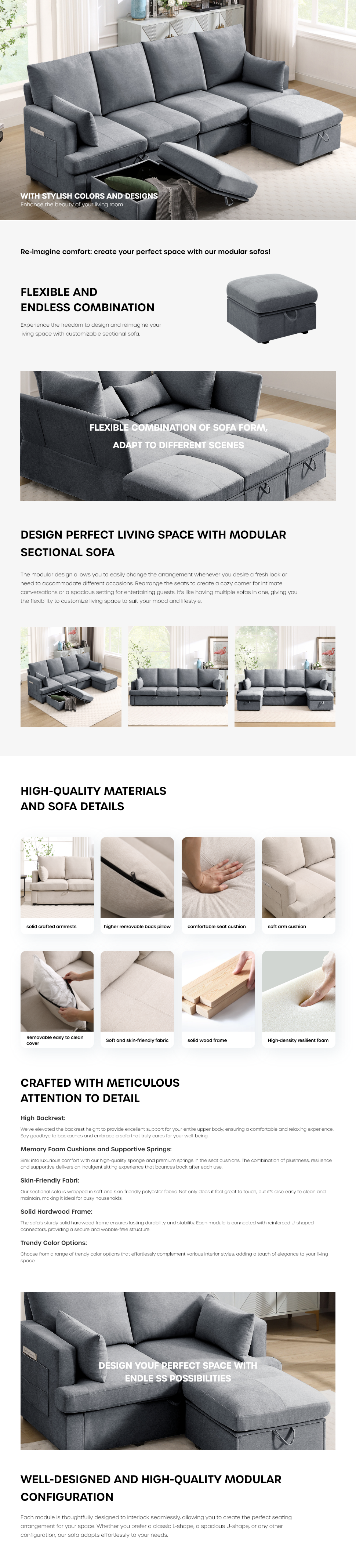 Modern L Shape Modular Sofa, 5 Seat Chenile Sectional Couch Set With 2 Pilows Lncluded, Freely Combinableindoor Funiture For Living Room,Apartment, Office, 3 Colors Light Gray Chenille Metal Primary Living Space Medium Soft Loose Back Modern Poplar Foam