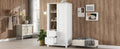 Bedroom Storage Wardrobe With Hanging Rods And 2 Drawers And Open Shelves,Sliding Door,White White Mdf