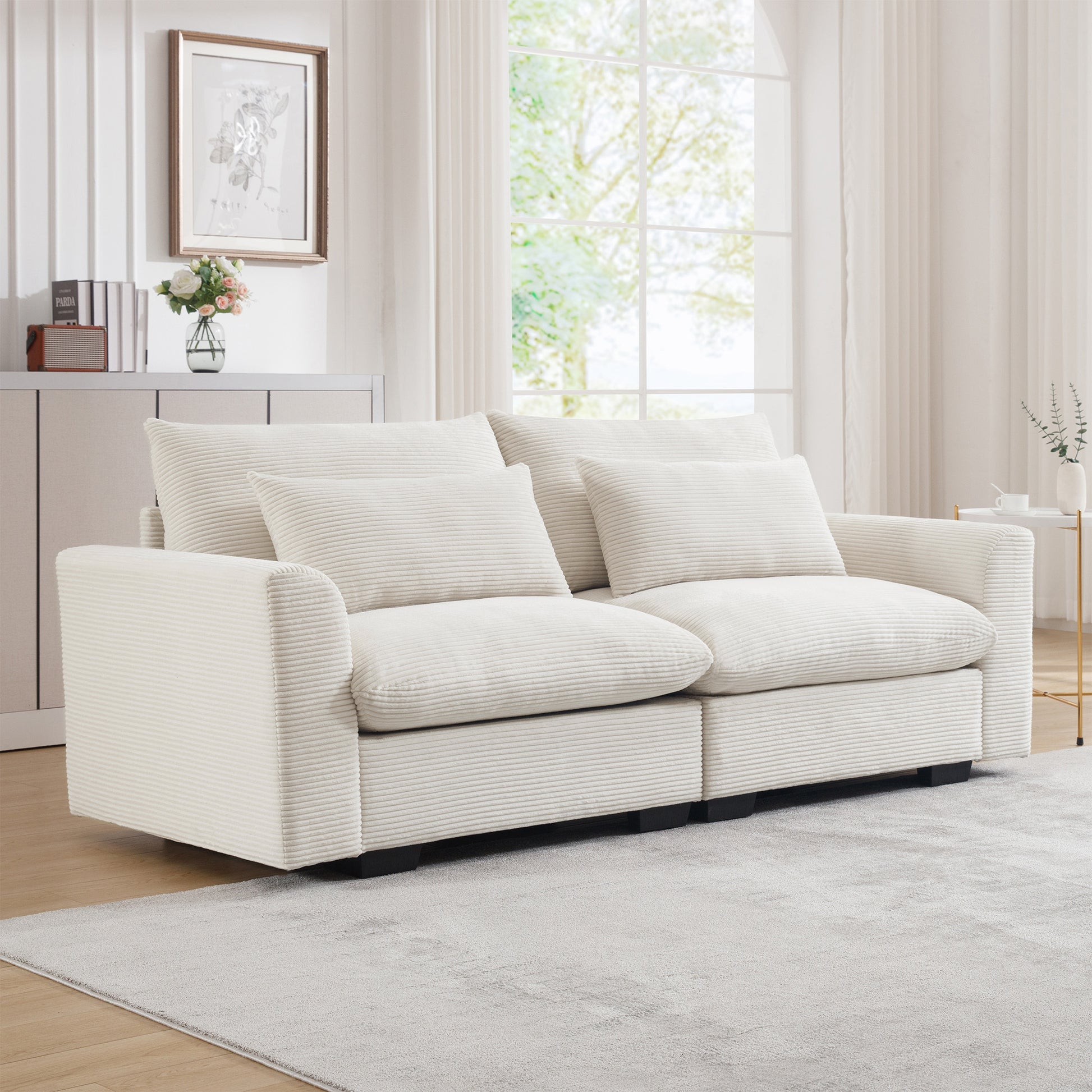 Beige Corduroy Sofa Couch, Deep Seat Couches For Modern Living Room Apartment Office Beige Corduroy 2 Seat