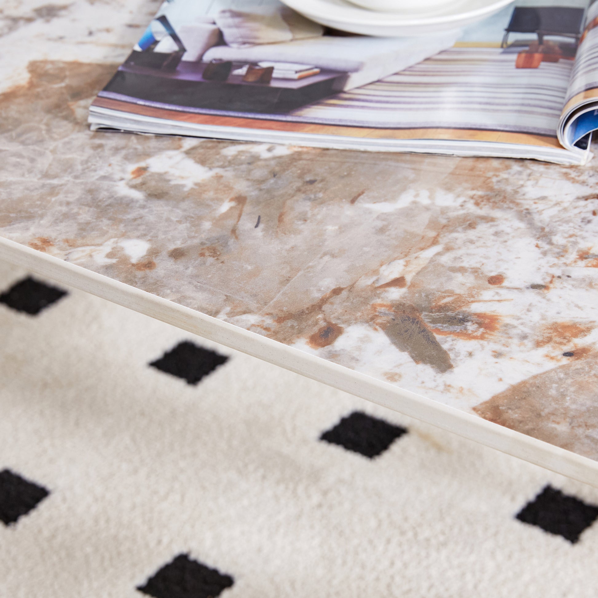 A Modern Minimalist Style Marble Patterned Coffee Table With Black Metal Legs. Computer Desk. Game Table. Tea Table. Ct Xx White Black Sintered Stone